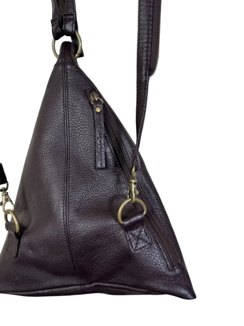 Hobo International Chocolate Brown Leather Sling Backpack Zip strap 12x11